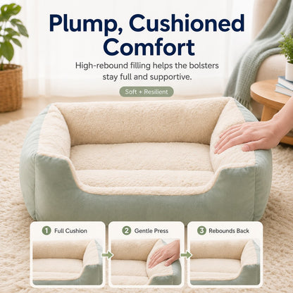 Paws in Awe Cozy Plush Bolster Pet Bed for Cats & Dogs - Warm Raised-Side Bed with Easy Step-In Entry image 4