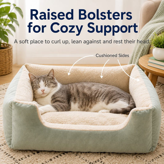 Paws in Awe Cozy Plush Bolster Pet Bed for Cats & Dogs - Warm Raised-Side Bed with Easy Step-In Entry image 1