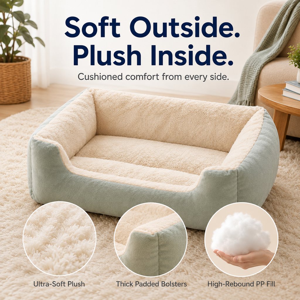 Paws in Awe Cozy Plush Bolster Pet Bed for Cats & Dogs - Warm Raised-Side Bed with Easy Step-In Entry image 7
