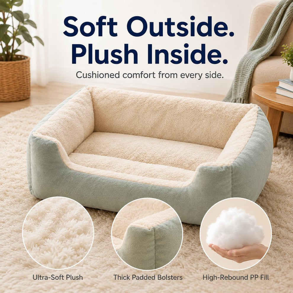 Paws in Awe Cozy Plush Bolster Pet Bed for Cats & Dogs - Warm Raised-Side Bed with Easy Step-In Entry image 7