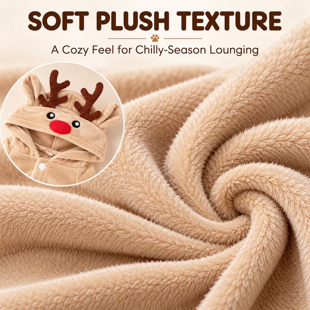 soft beige plush texture of a four-leg dog onesie