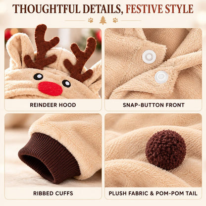 Christmas reindeer dog onesie details and pom-pom tail