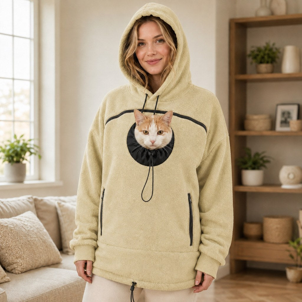Cream hands-free pet carrier hoodie