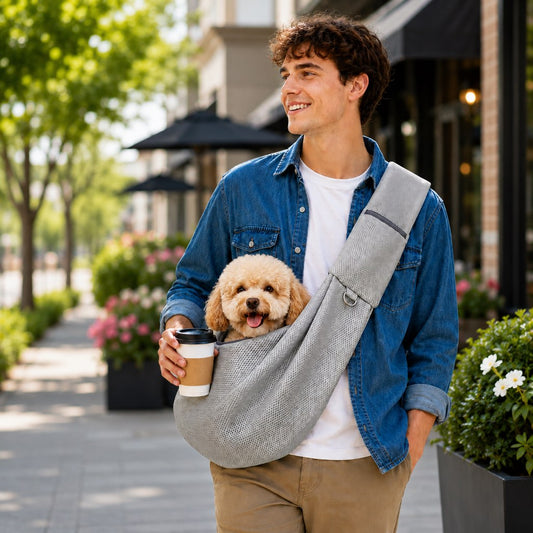 Paws in Awe Crossbody Pet Sling Carrier for Small Dogs & Cats - Breathable Hands-Free Travel Bag for Walks, Errands & Vet Visits image 1
