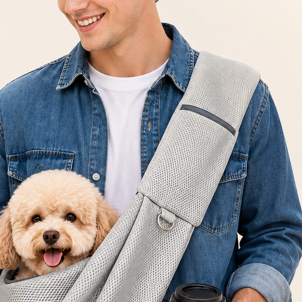 Paws in Awe Crossbody Pet Sling Carrier for Small Dogs & Cats - Breathable Hands-Free Travel Bag for Walks, Errands & Vet Visits image 1