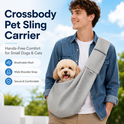 Paws in Awe Crossbody Pet Sling Carrier for Small Dogs & Cats - Breathable Hands-Free Travel Bag for Walks, Errands & Vet Visits image 2