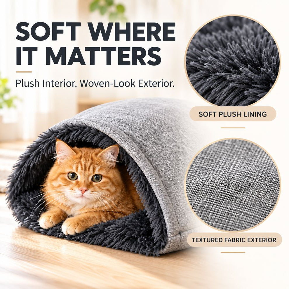 soft plush lining and woven outer fabric cat bed
