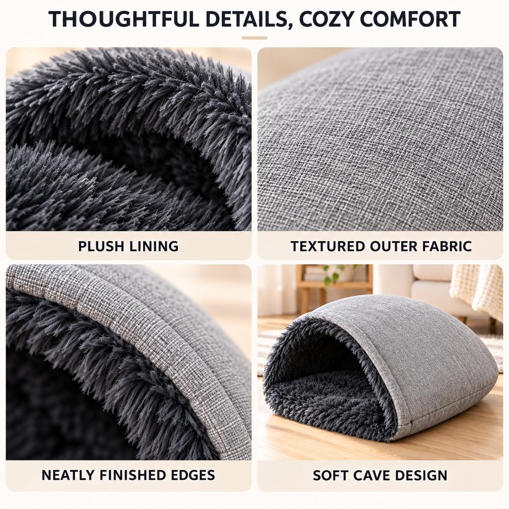 plush lining woven fabric and finished edge cat bed details