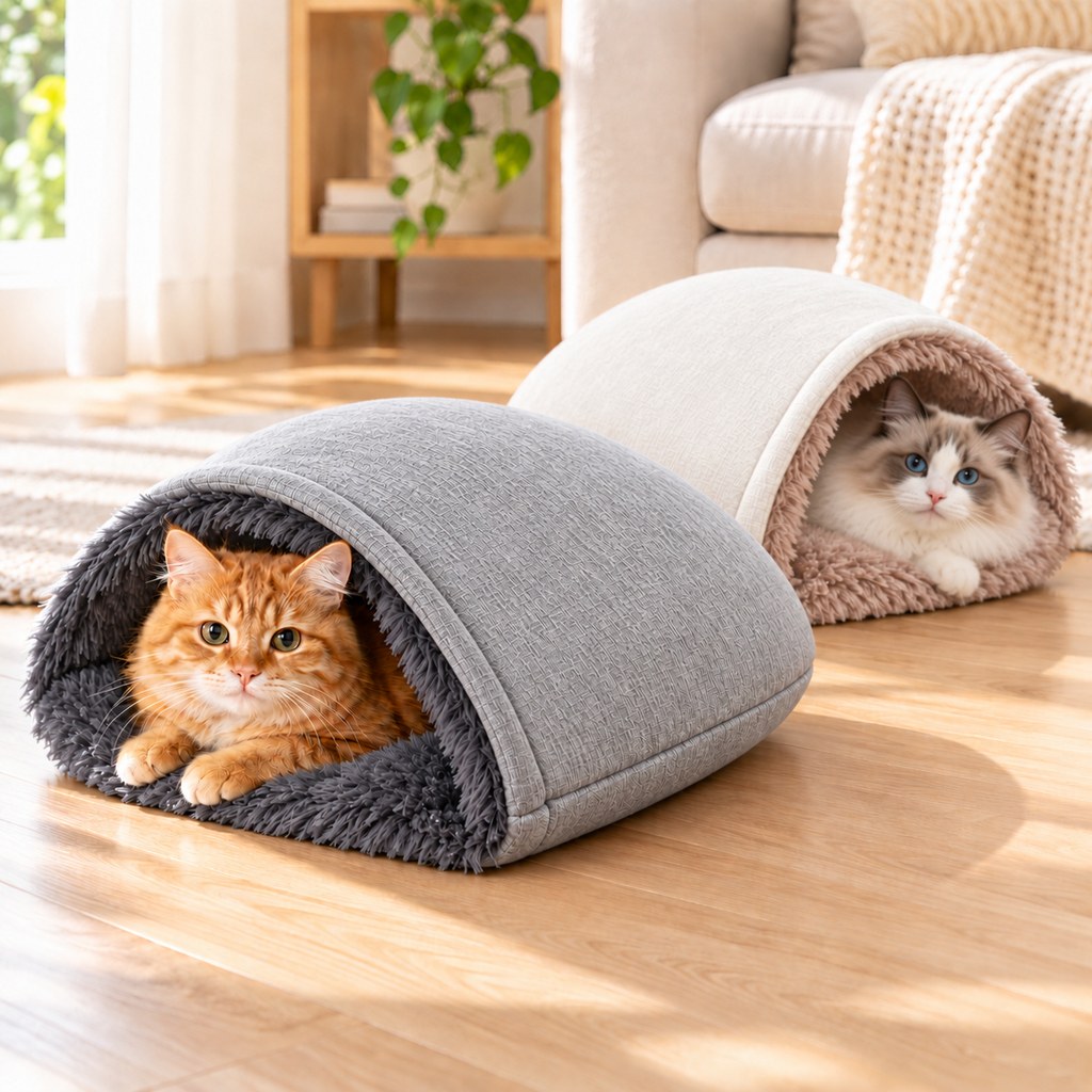 gray and ivory self warming cat sleeping bag two pack