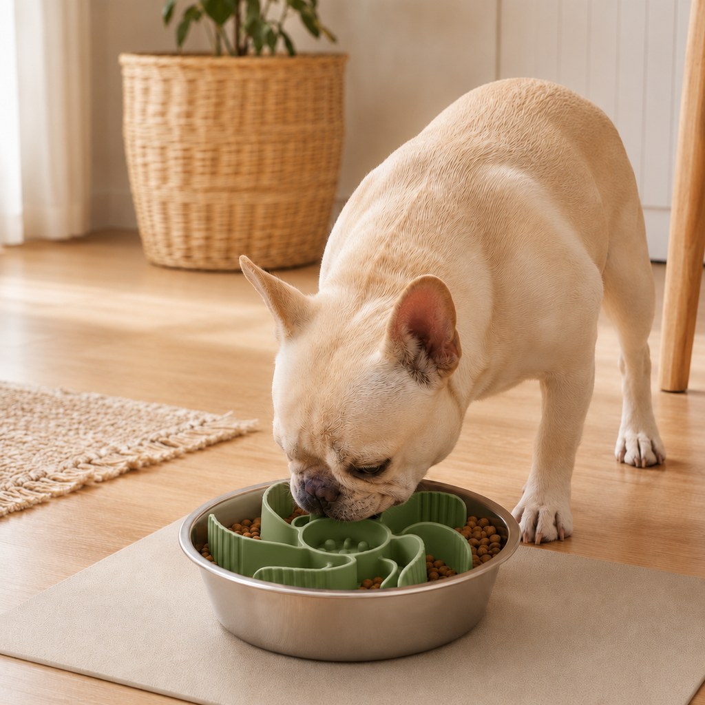 Paws in Awe Cut-to-Fit Slow Feeder Insert & Stainless Steel Bowl Set for Fast-Eating Dogs & Cats image 1