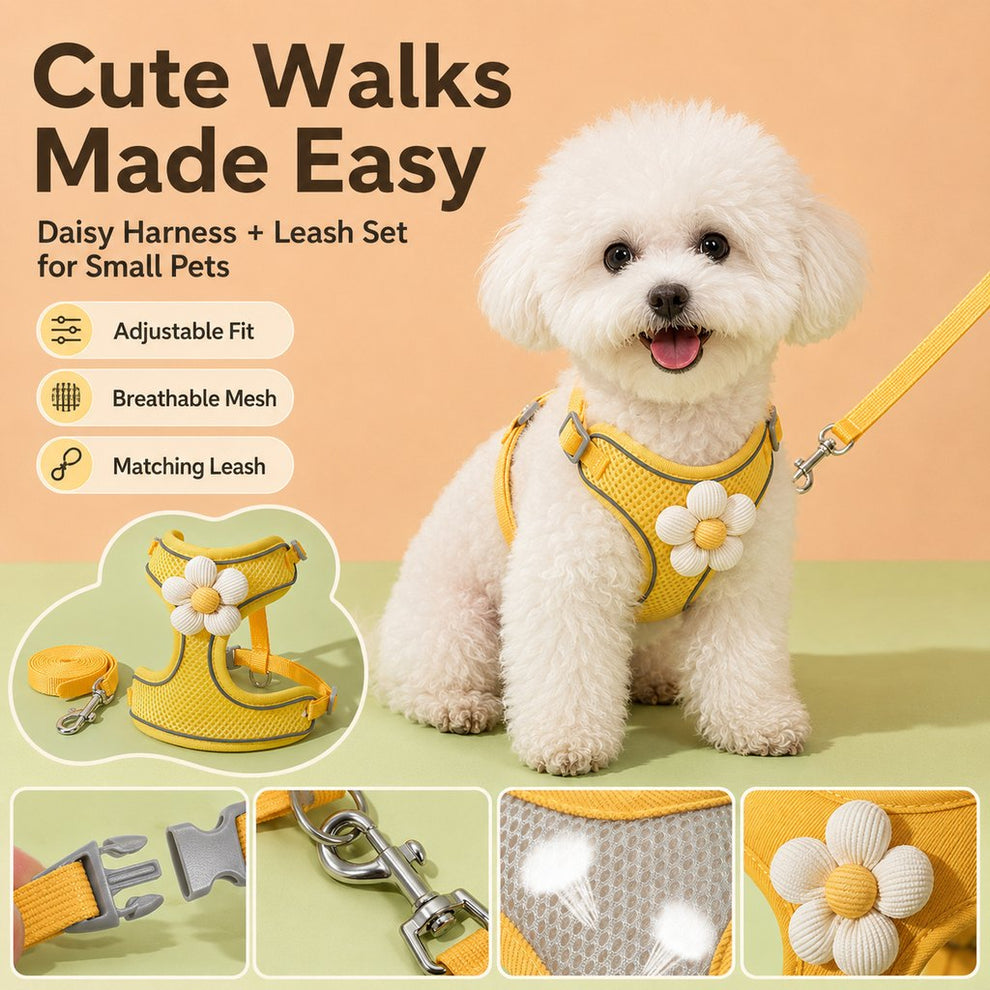 Paws in Awe Daisy Pet Harness & Leash Set for Daily Walks - Adjustable, Breathable Comfort for Small Dogs & Cats image 2