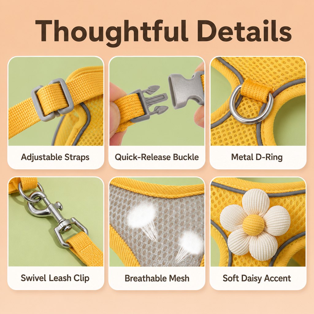 Paws in Awe Daisy Pet Harness & Leash Set for Daily Walks - Adjustable, Breathable Comfort for Small Dogs & Cats image 8