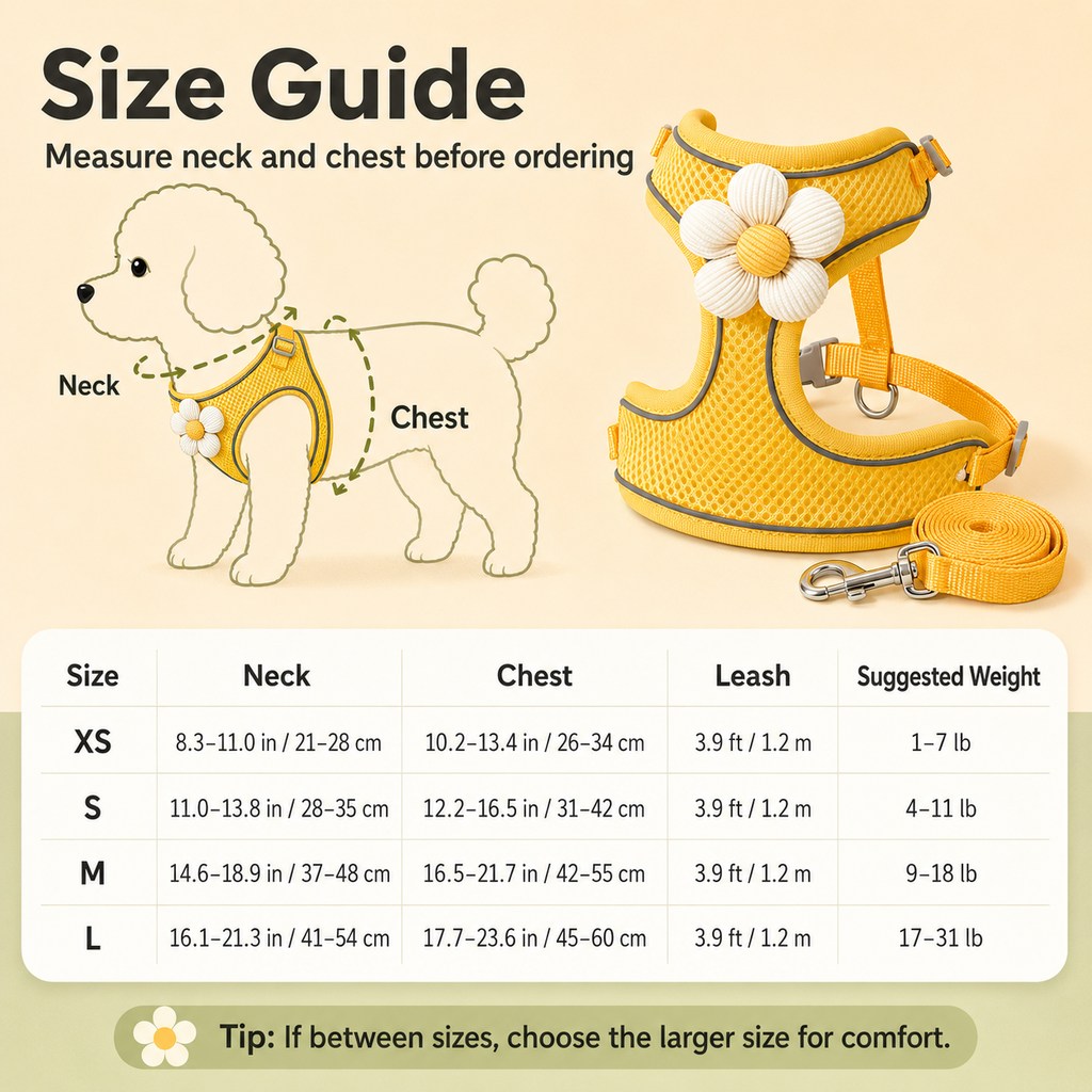 Paws in Awe Daisy Pet Harness & Leash Set for Daily Walks - Adjustable, Breathable Comfort for Small Dogs & Cats image 9