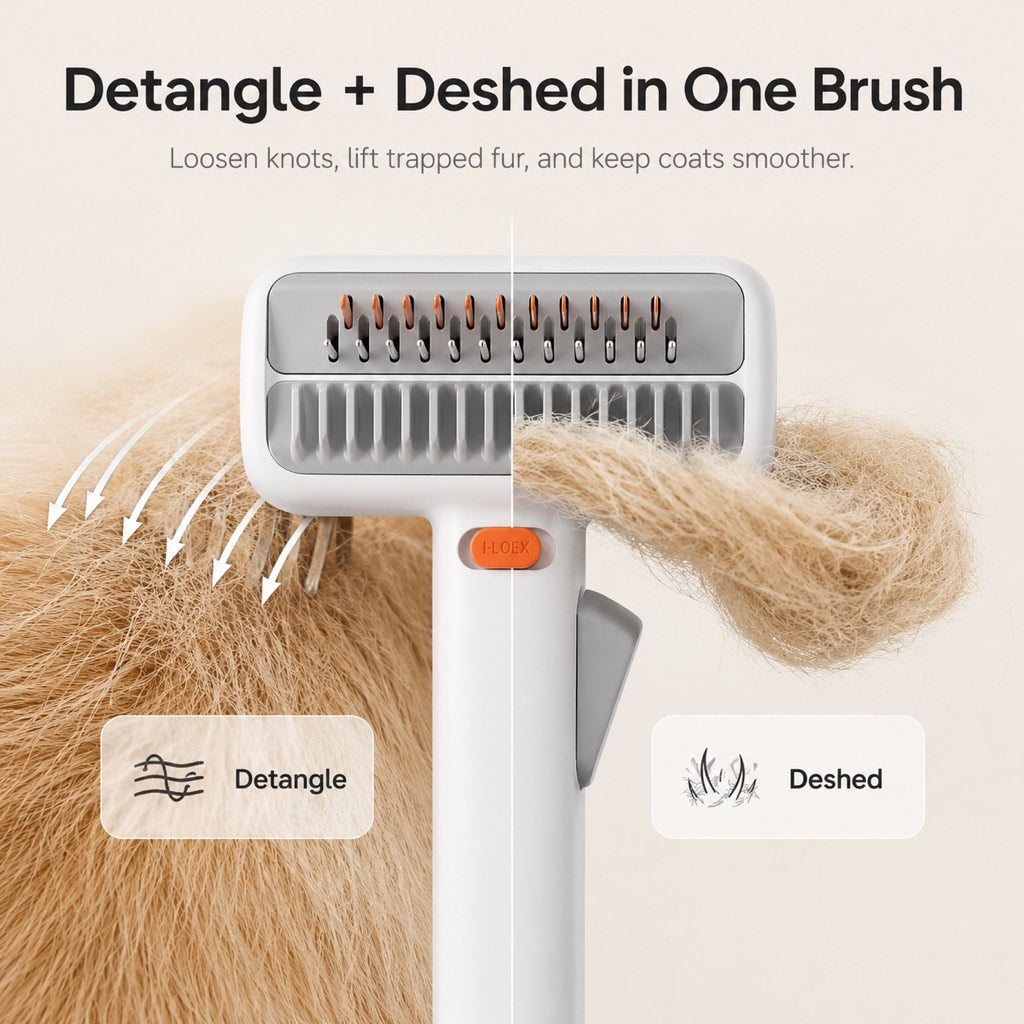 Deshedding brush for loose fur and shedding season