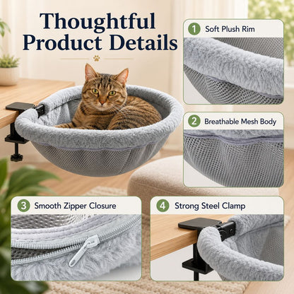 Paws in Awe Desk-Mounted Cat Bed for Home Offices - Space-Saving Clamp-On Cat Hammock image 8