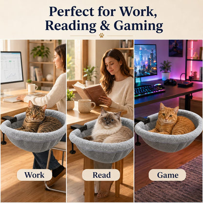Paws in Awe Desk-Mounted Cat Bed for Home Offices - Space-Saving Clamp-On Cat Hammock image 3