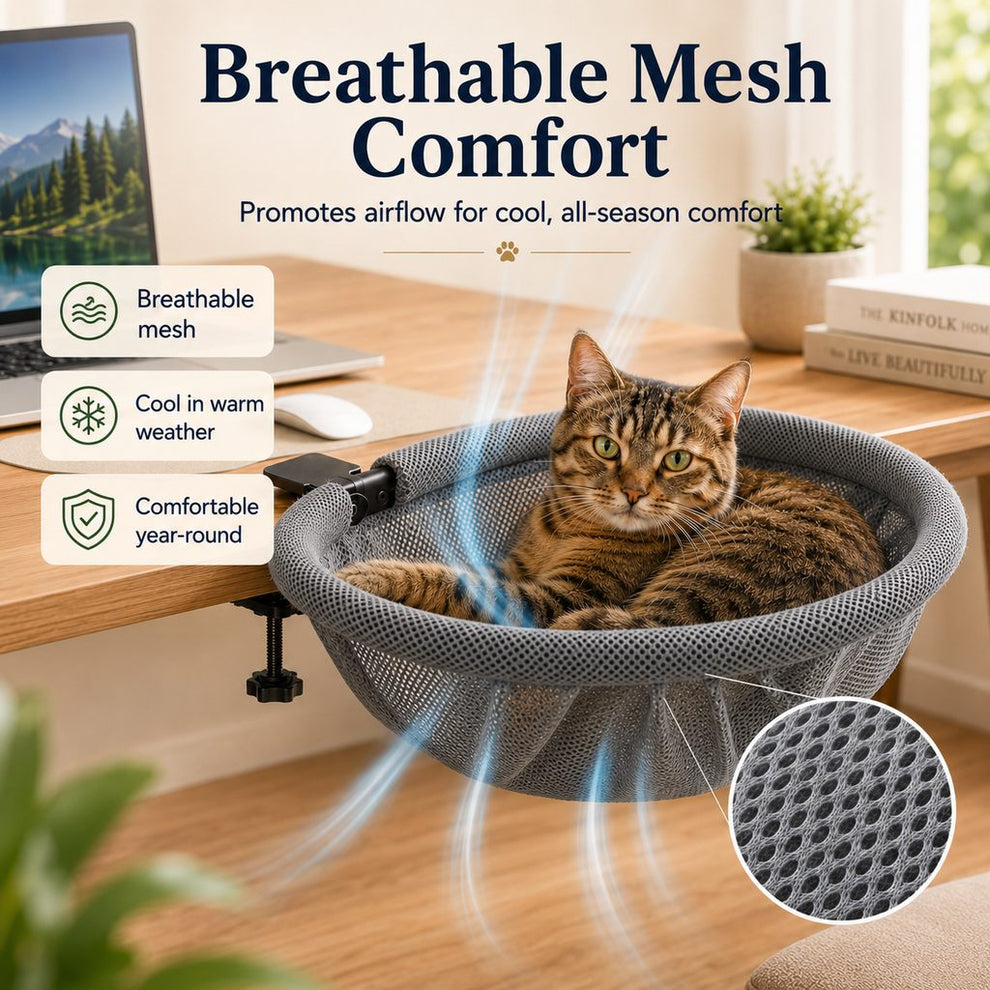 Paws in Awe Desk-Mounted Cat Bed for Home Offices - Space-Saving Clamp-On Cat Hammock image 5