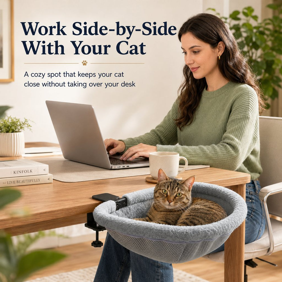 Paws in Awe Desk-Mounted Cat Bed for Home Offices - Space-Saving Clamp-On Cat Hammock image 2