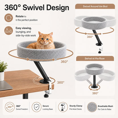 Paws in Awe Desk Mounted Cat Bed Perch for Home Office - Space Saving Elevated Cat Lounger with Soft Breathable Fabric for Cats to Relax Beside Your Workspace image 6