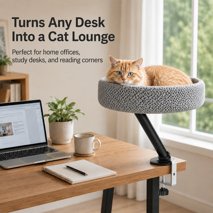 Paws in Awe Desk Mounted Cat Bed Perch for Home Office - Space Saving Elevated Cat Lounger with Soft Breathable Fabric for Cats to Relax Beside Your Workspace image 2