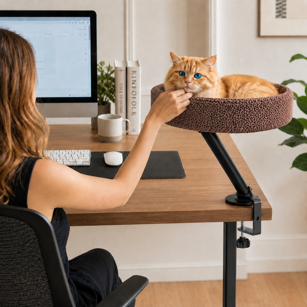Paws in Awe Desk Mounted Cat Bed Perch for Home Office - Space Saving Elevated Cat Lounger with Soft Breathable Fabric for Cats to Relax Beside Your Workspace image 11