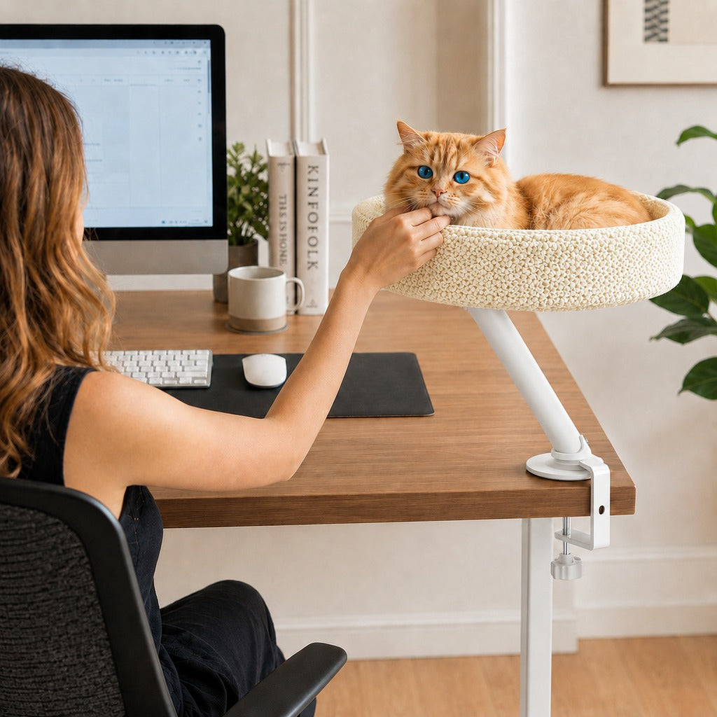 Paws in Awe Desk Mounted Cat Bed Perch for Home Office - Space Saving Elevated Cat Lounger with Soft Breathable Fabric for Cats to Relax Beside Your Workspace image 10