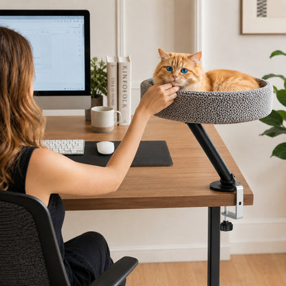 Paws in Awe Desk Mounted Cat Bed Perch for Home Office - Space Saving Elevated Cat Lounger with Soft Breathable Fabric for Cats to Relax Beside Your Workspace image 1