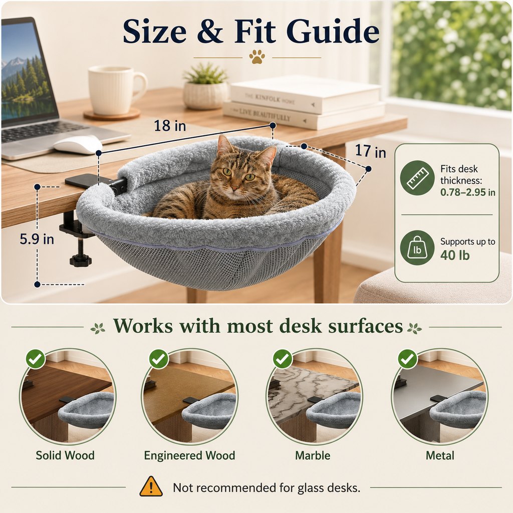 Paws in Awe Desk-Mounted Cat Bed for Home Offices - Space-Saving Clamp-On Cat Hammock image 9
