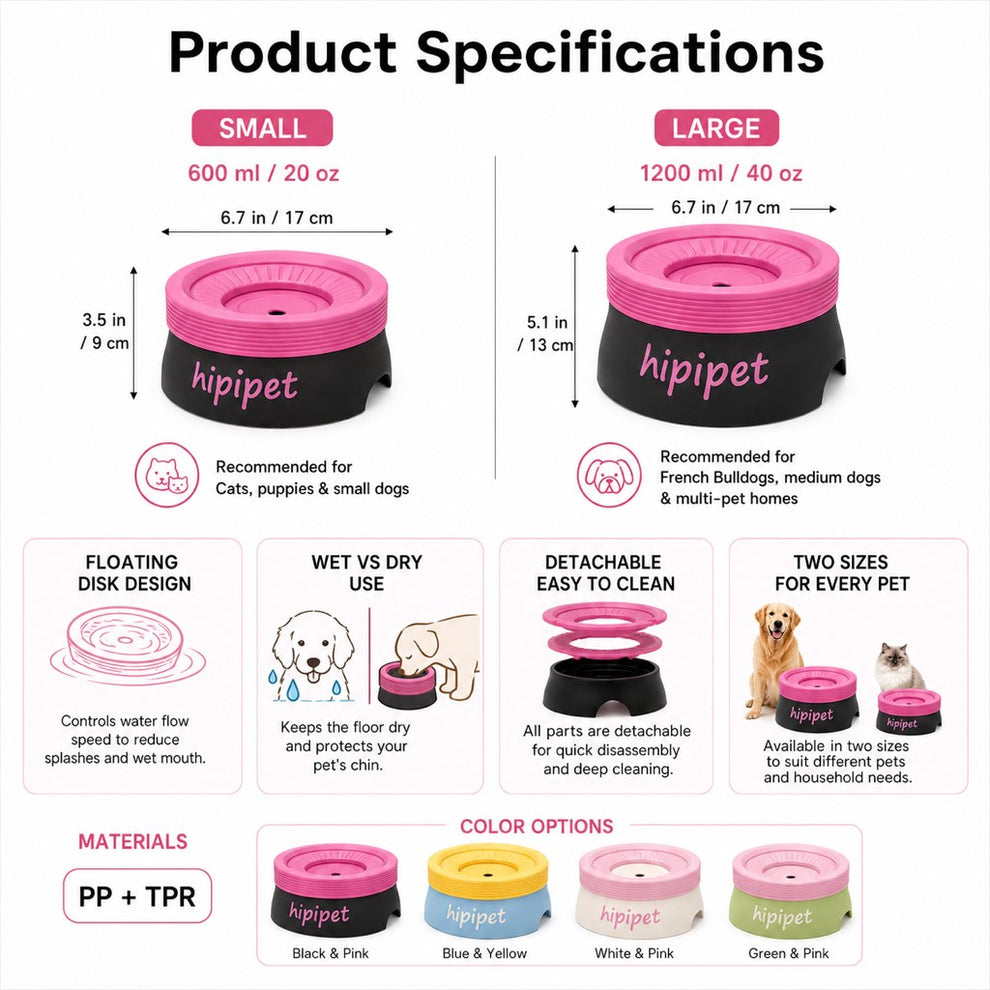 Detachable floating disk water bowl for easy rinsing