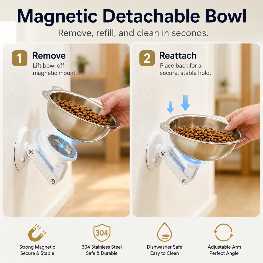 Paws in Awe No-Drill Wall-Mounted Pet Bowl for Small Dogs & Cats - Elevated Feeding for Cleaner Floors image 7