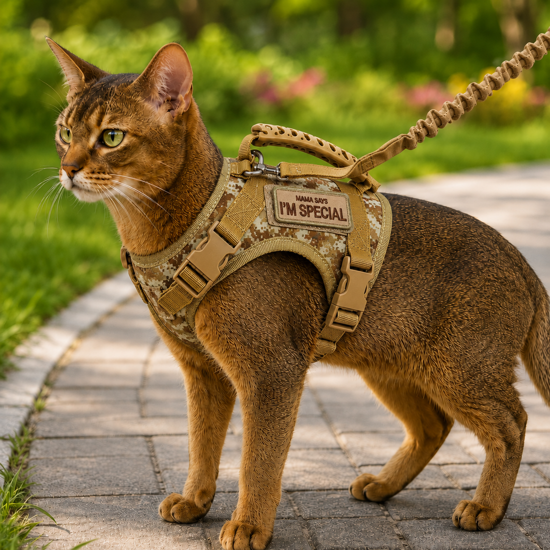 Paws in Awe Tactical Cat Harness with Leash for Outdoor Walks, Adjustable Escape-Resistant Vest for Cats image 1