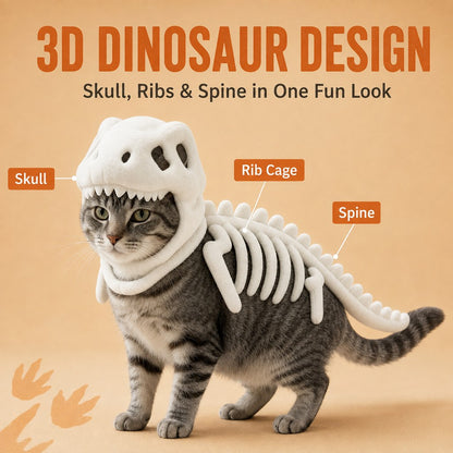 Paws in Awe Plush Dinosaur Skeleton Pet Costume for Cats & Dogs - Face-Open Halloween Outfit for Parties & Photos image 2
