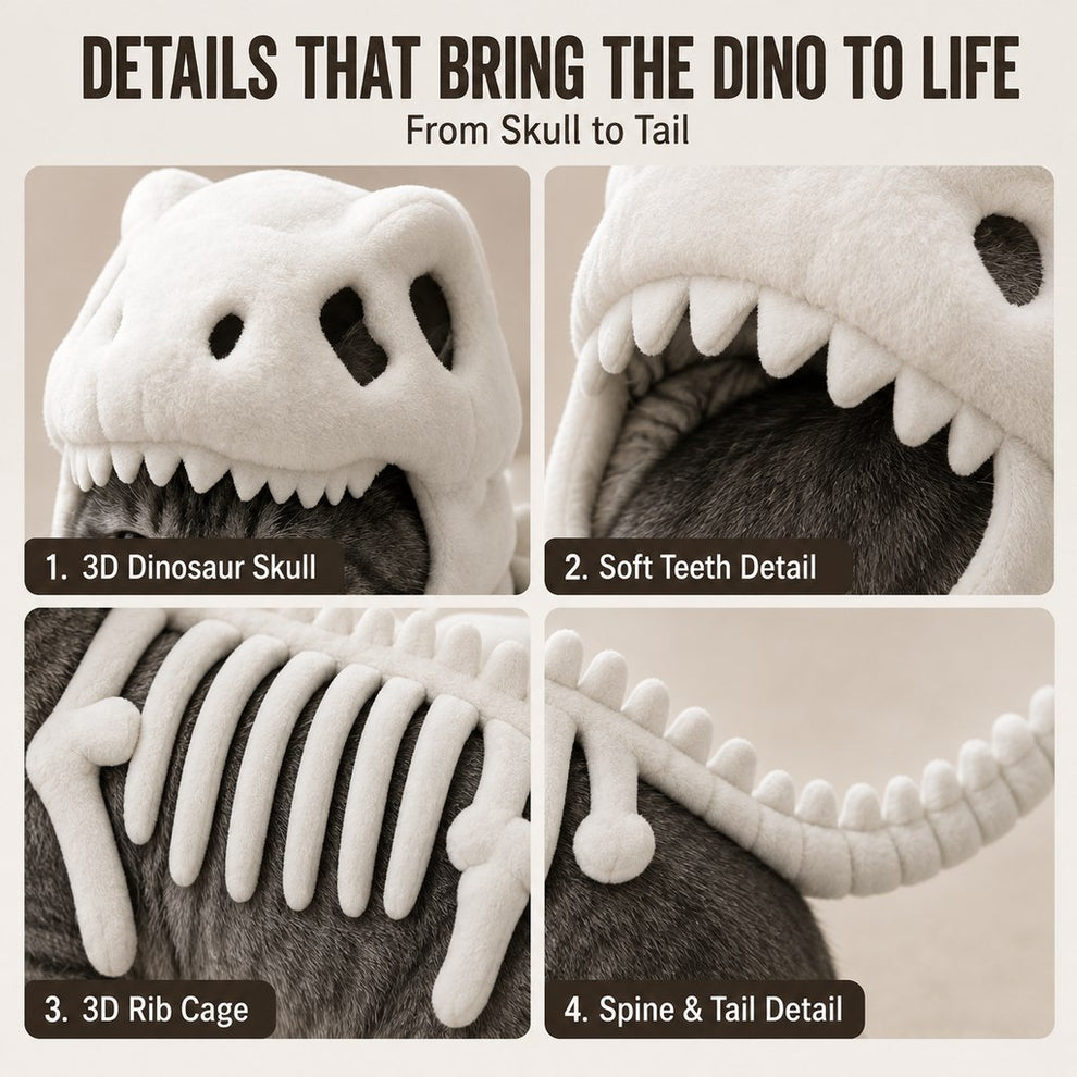 Paws in Awe Plush Dinosaur Skeleton Pet Costume for Cats & Dogs - Face-Open Halloween Outfit for Parties & Photos image 3