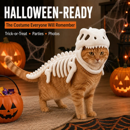 Paws in Awe Plush Dinosaur Skeleton Pet Costume for Cats & Dogs - Face-Open Halloween Outfit for Parties & Photos image 4