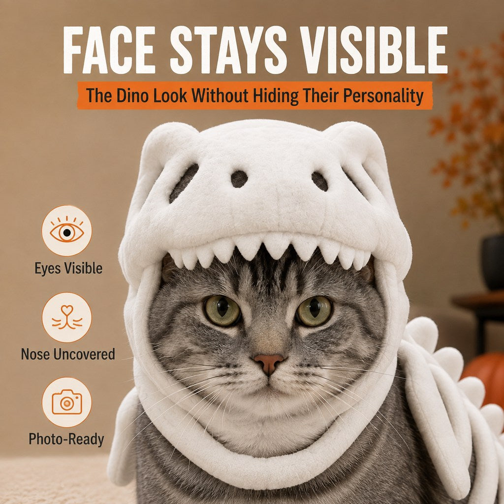 Paws in Awe Plush Dinosaur Skeleton Pet Costume for Cats & Dogs - Face-Open Halloween Outfit for Parties & Photos image 6