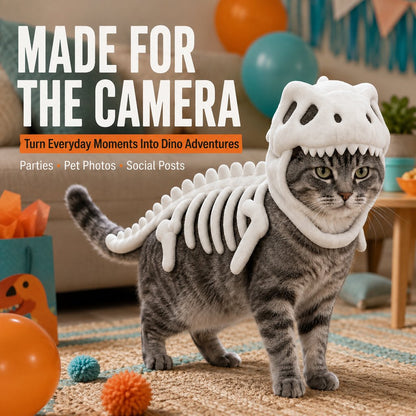 Paws in Awe Plush Dinosaur Skeleton Pet Costume for Cats & Dogs - Face-Open Halloween Outfit for Parties & Photos image 5