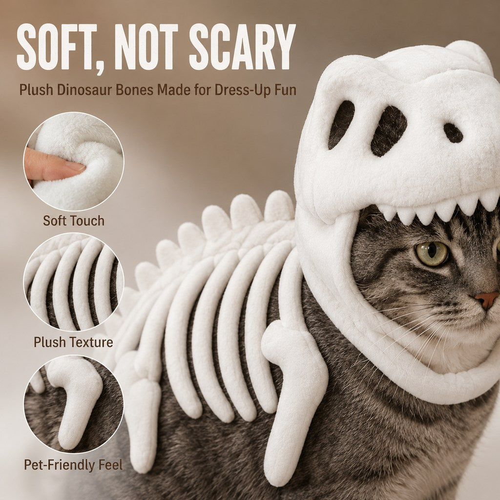 Paws in Awe Plush Dinosaur Skeleton Pet Costume for Cats & Dogs - Face-Open Halloween Outfit for Parties & Photos image 7