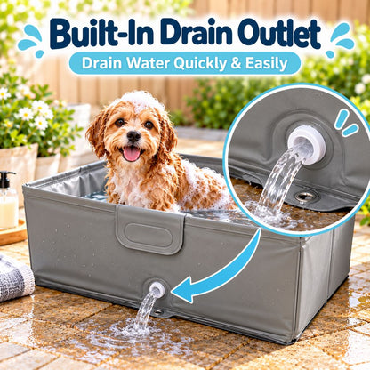 Built-in drain outlet on foldable dog bath tub