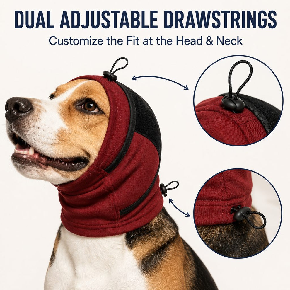 Dog calming ear wrap dual adjustable drawstrings