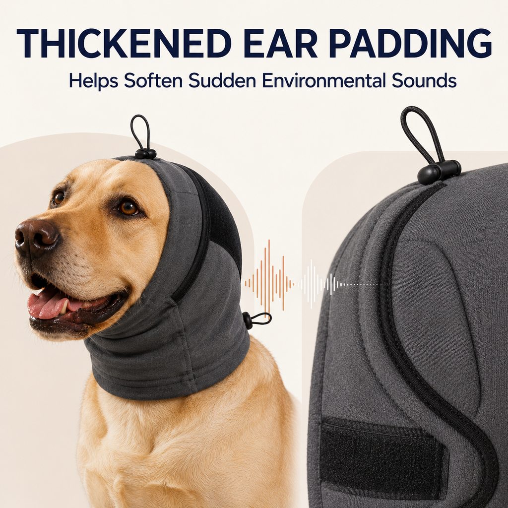 Red dog calming hoodie ear wrap secure fit