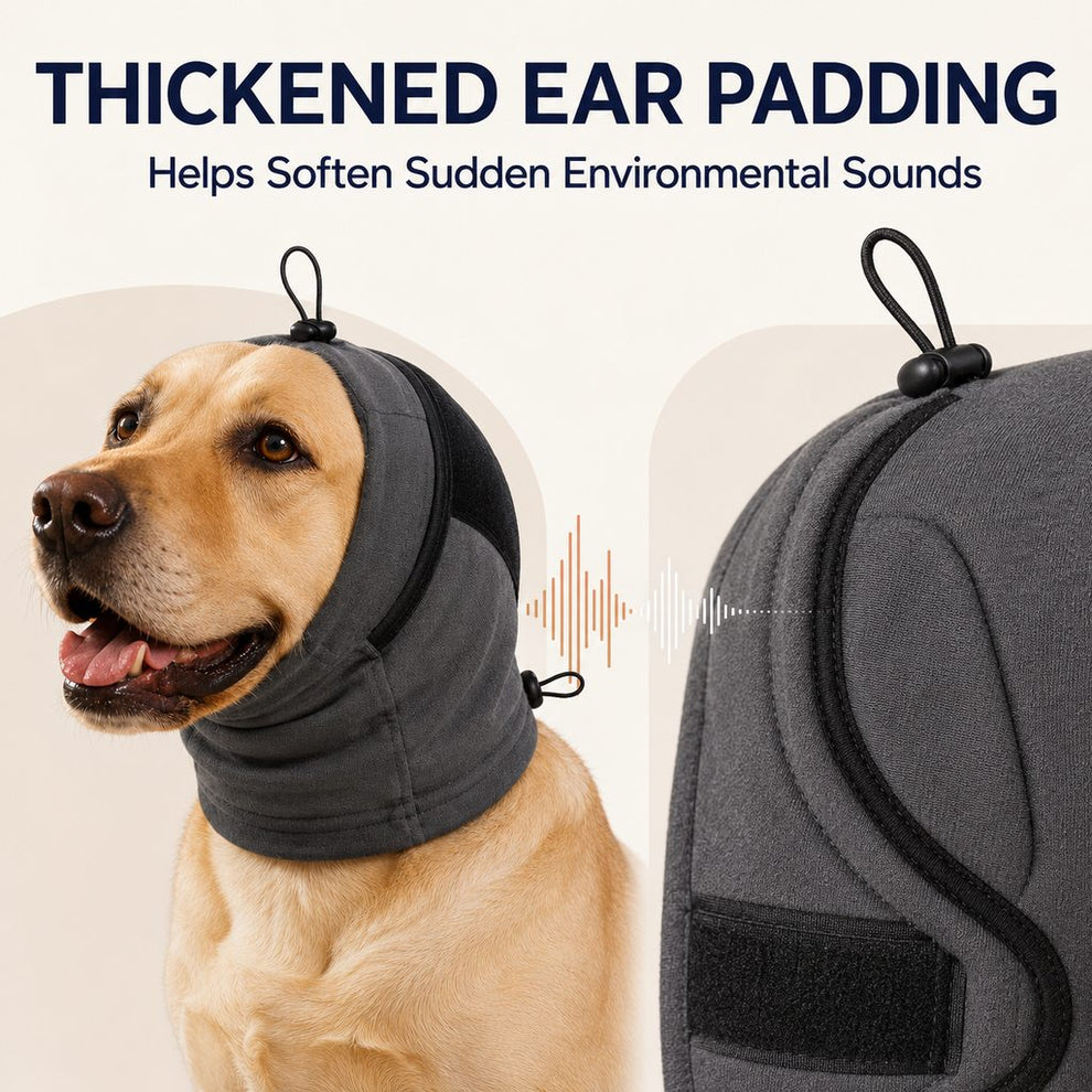 Red dog calming hoodie ear wrap secure fit