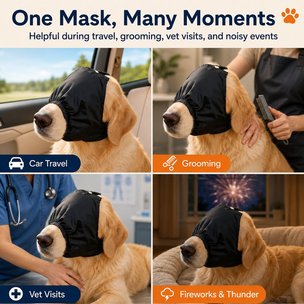 Paws in Awe Dog Calming Mask for Car Rides, Grooming & Vet Visits - Adjustable Visual Comfort Hood image 5