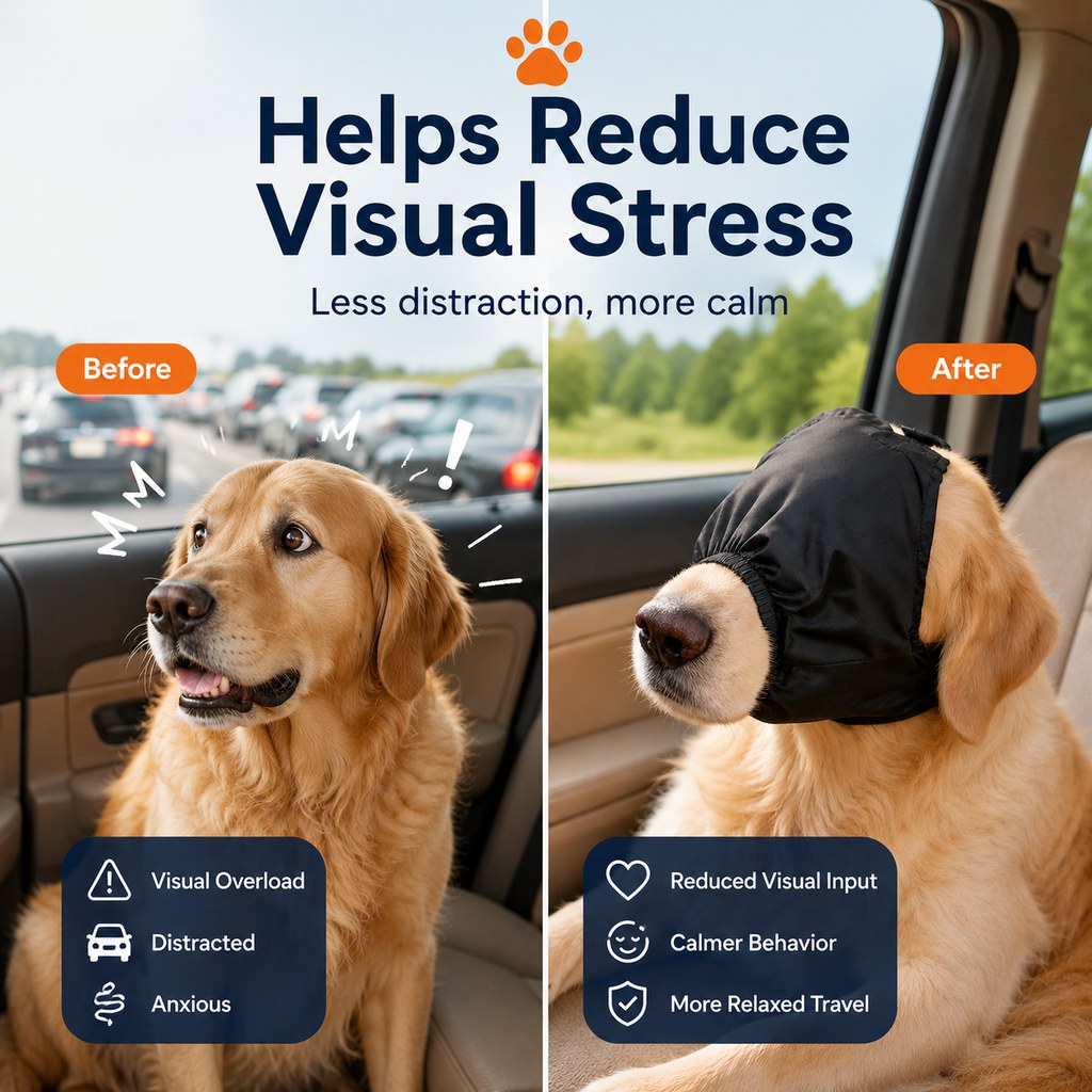 Paws in Awe Dog Calming Mask for Car Rides, Grooming & Vet Visits - Adjustable Visual Comfort Hood image 2