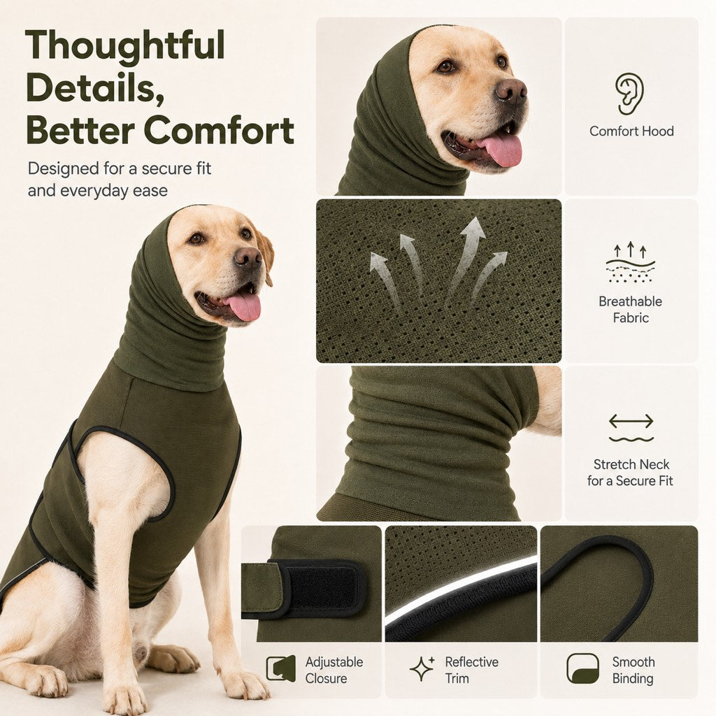 Paws in Awe Dog Calming Shirt for Fireworks & Thunderstorms - Anxiety Relief Wrap with Ear-Covering Hood for Vet Visits, Travel & Night Walks image 10
