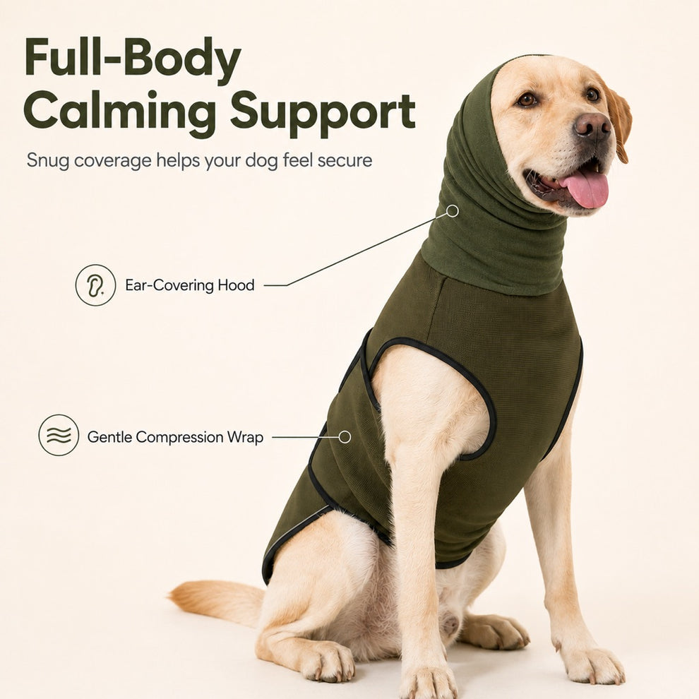 Paws in Awe Dog Calming Shirt for Fireworks & Thunderstorms - Anxiety Relief Wrap with Ear-Covering Hood for Vet Visits, Travel & Night Walks image 8