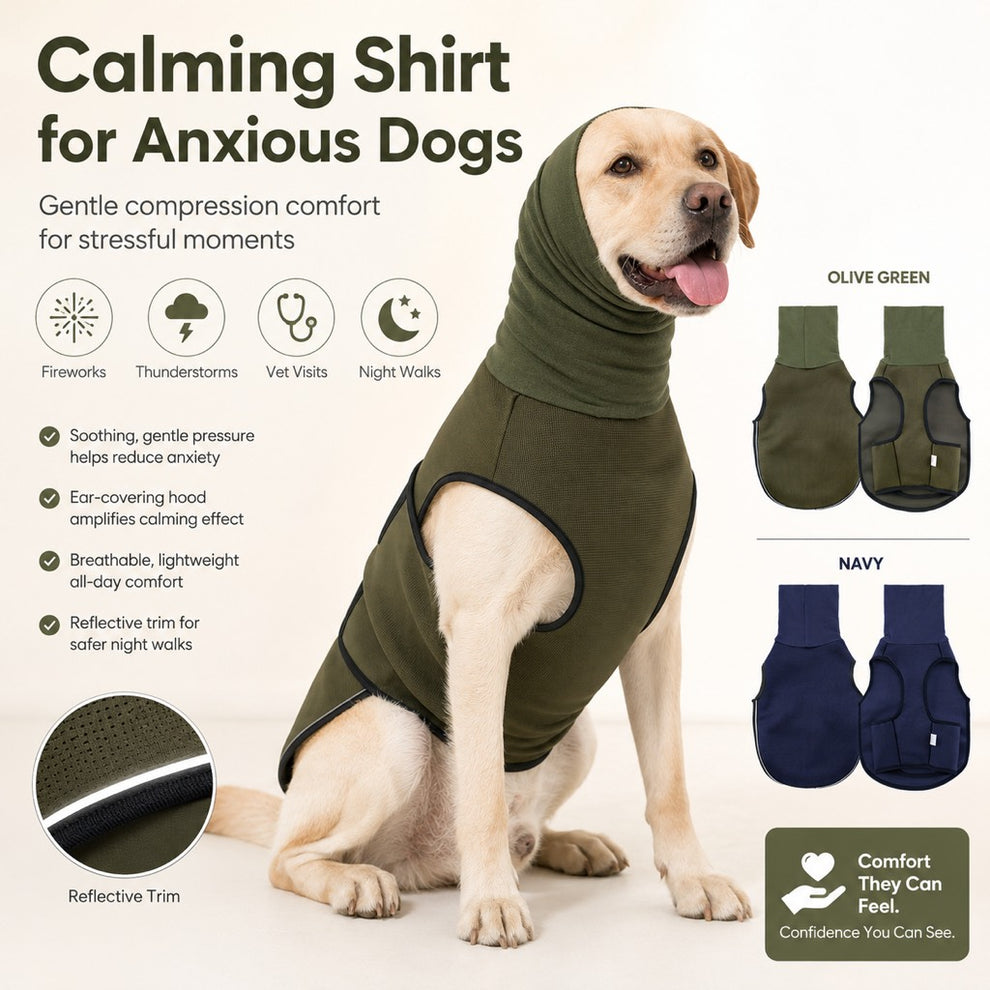 Paws in Awe Dog Calming Shirt for Fireworks & Thunderstorms - Anxiety Relief Wrap with Ear-Covering Hood for Vet Visits, Travel & Night Walks image 6