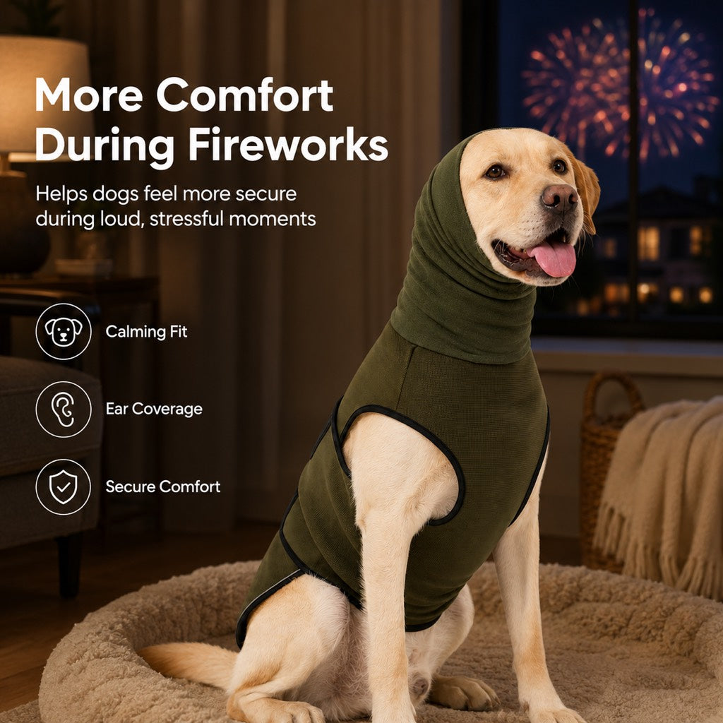 Paws in Awe Dog Calming Shirt for Fireworks & Thunderstorms - Anxiety Relief Wrap with Ear-Covering Hood for Vet Visits, Travel & Night Walks image 4