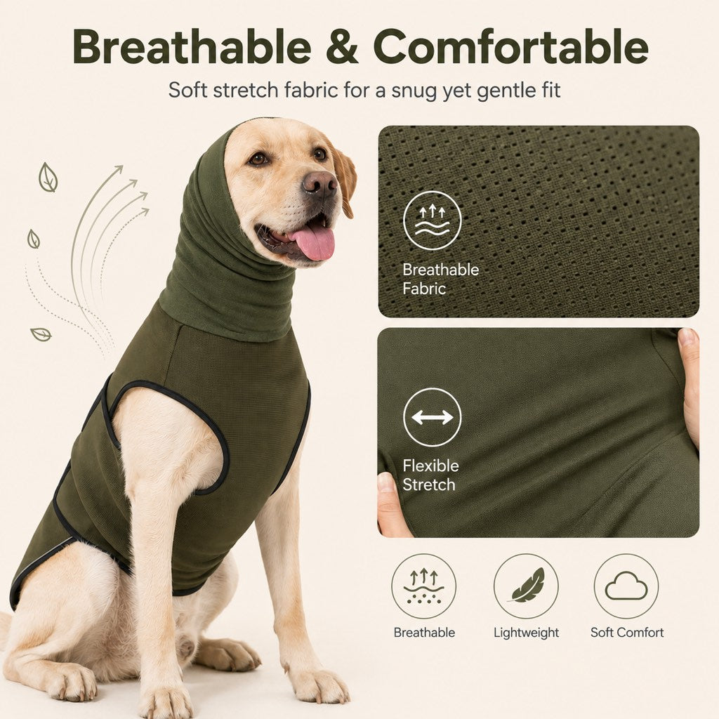 Paws in Awe Dog Calming Shirt for Fireworks & Thunderstorms - Anxiety Relief Wrap with Ear-Covering Hood for Vet Visits, Travel & Night Walks image 5