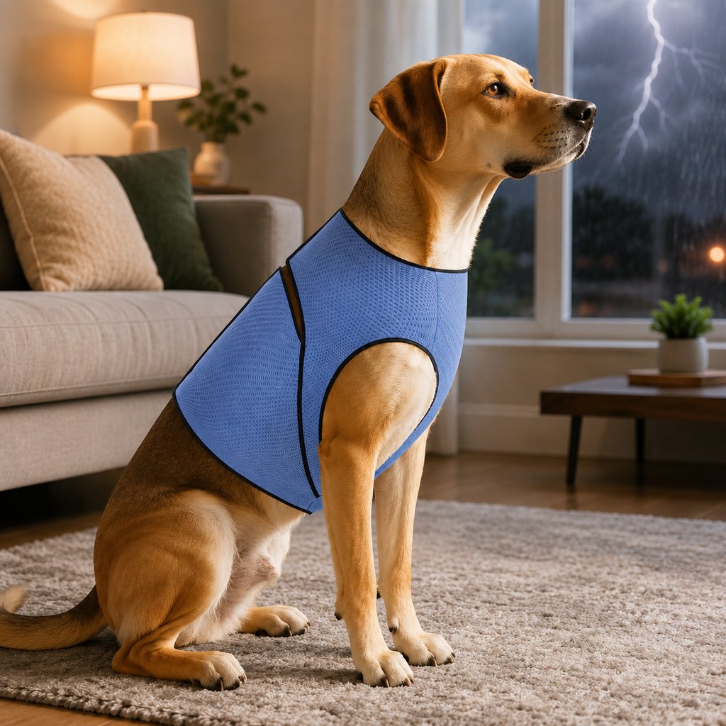 Paws in Awe dog calming wrap vest in Deep Lake Blue main image