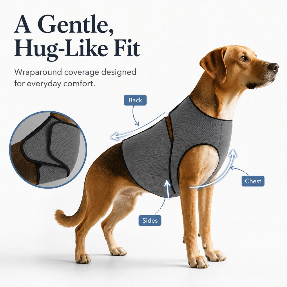 Dog calming wrap vest hug like fit coverage guide